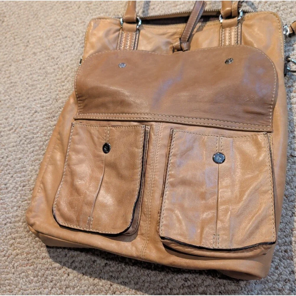 Abro Genuine Leather Hobo Purse Handbag Brown Tan Pockets Soft